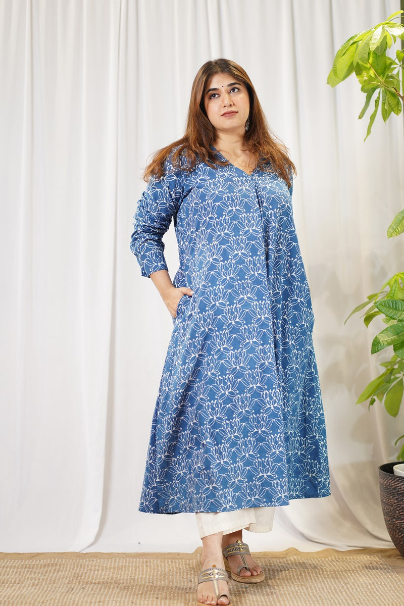 Alisa Indigo Dabu Floral Cotton Kurta