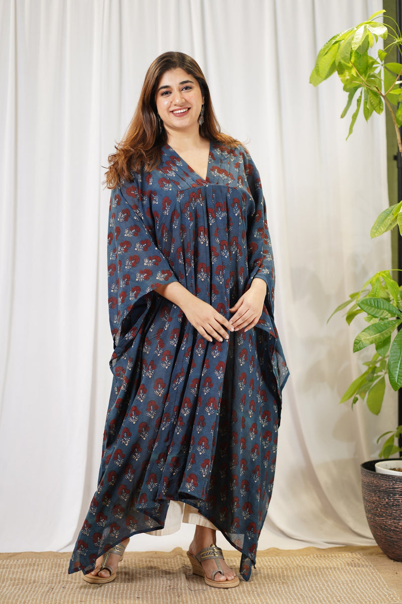 Indigo and Madder Dahlia Butti Ajrakh Mul Cotton Natural Dyed Fabric