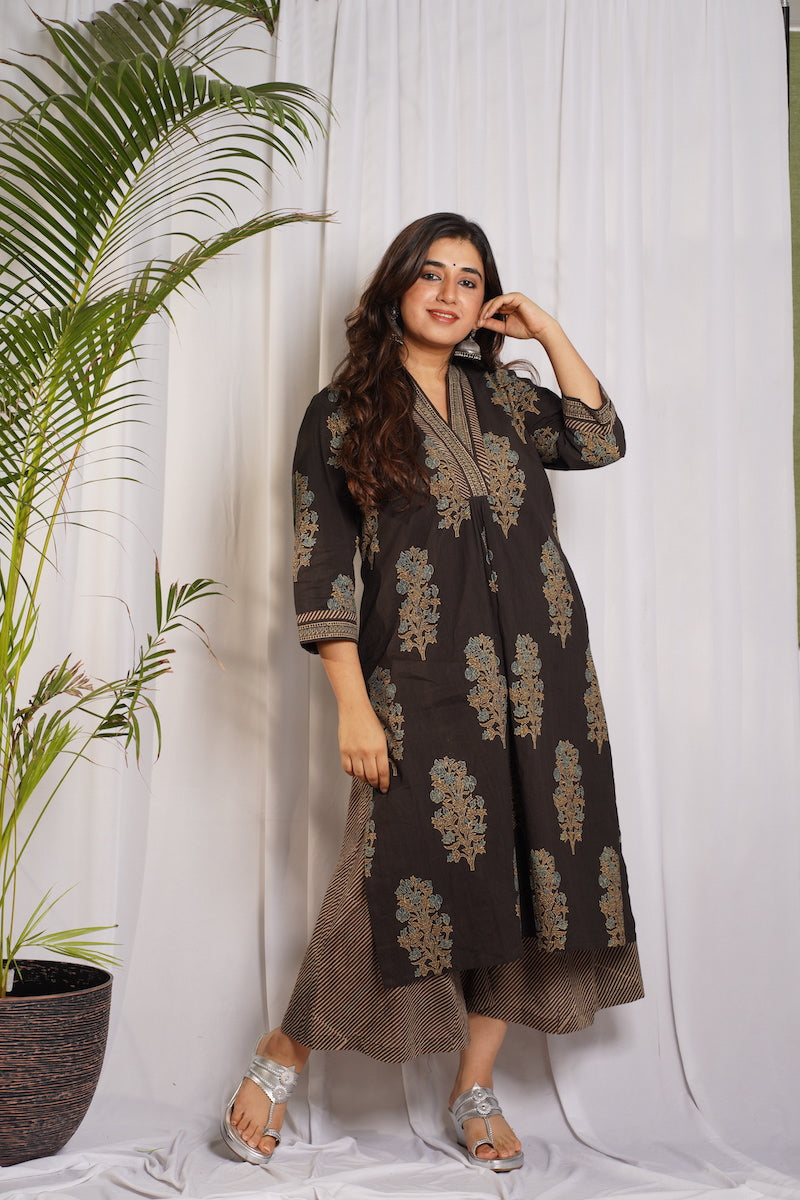 Ishika Ajrakh Brown Cotton Kurta