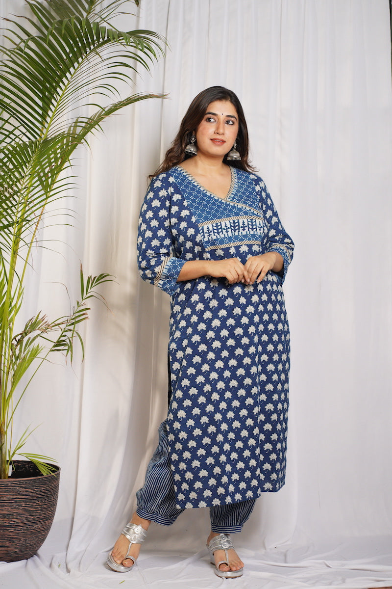 Gul Dabu Indigo Patchwork Cotton Kurta