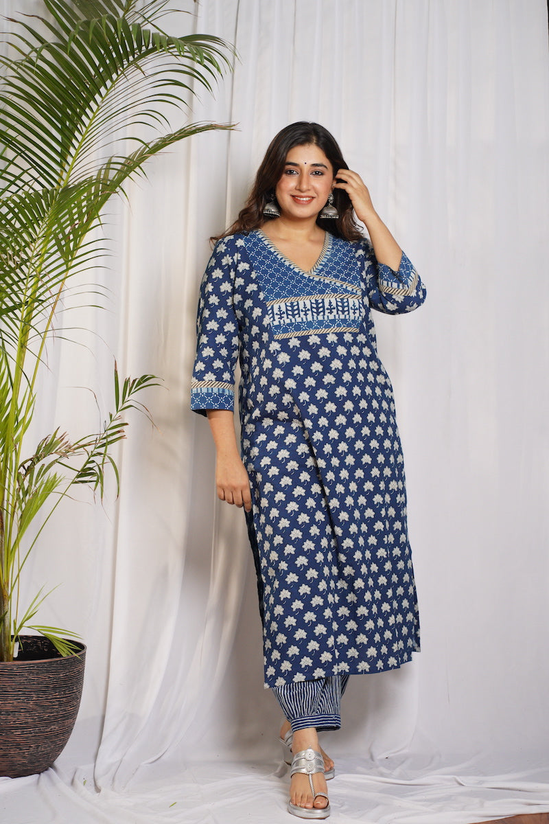 Gul Dabu Indigo Patchwork Cotton Kurta