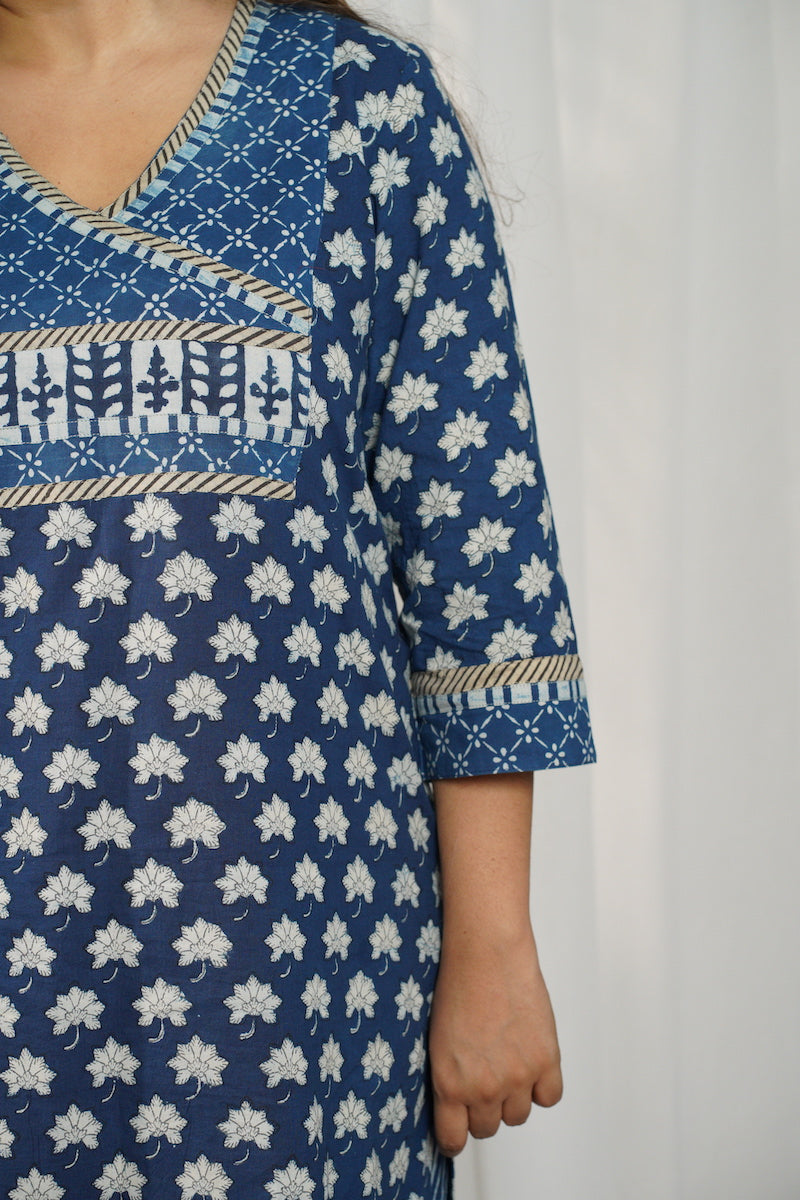 Gul Dabu Indigo Patchwork Cotton Kurta