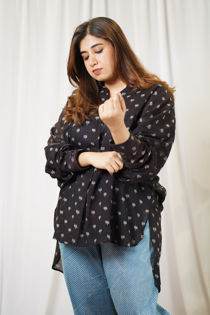 Black Lotus Ajrakh Mul Cotton Short Top