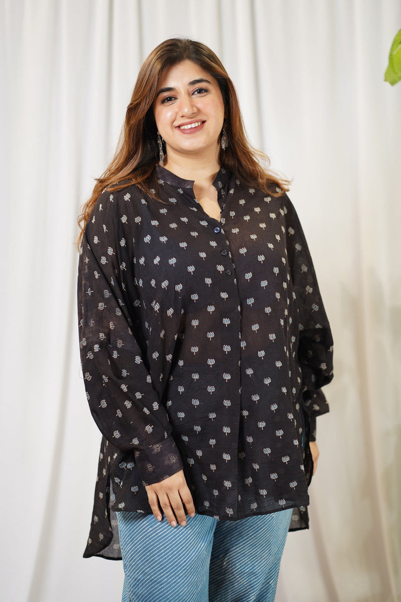 Black Lotus Ajrakh Mul Cotton Short Top