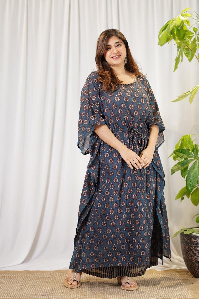 Aashna Indigo Ajrakh Mul Cotton Kaftan