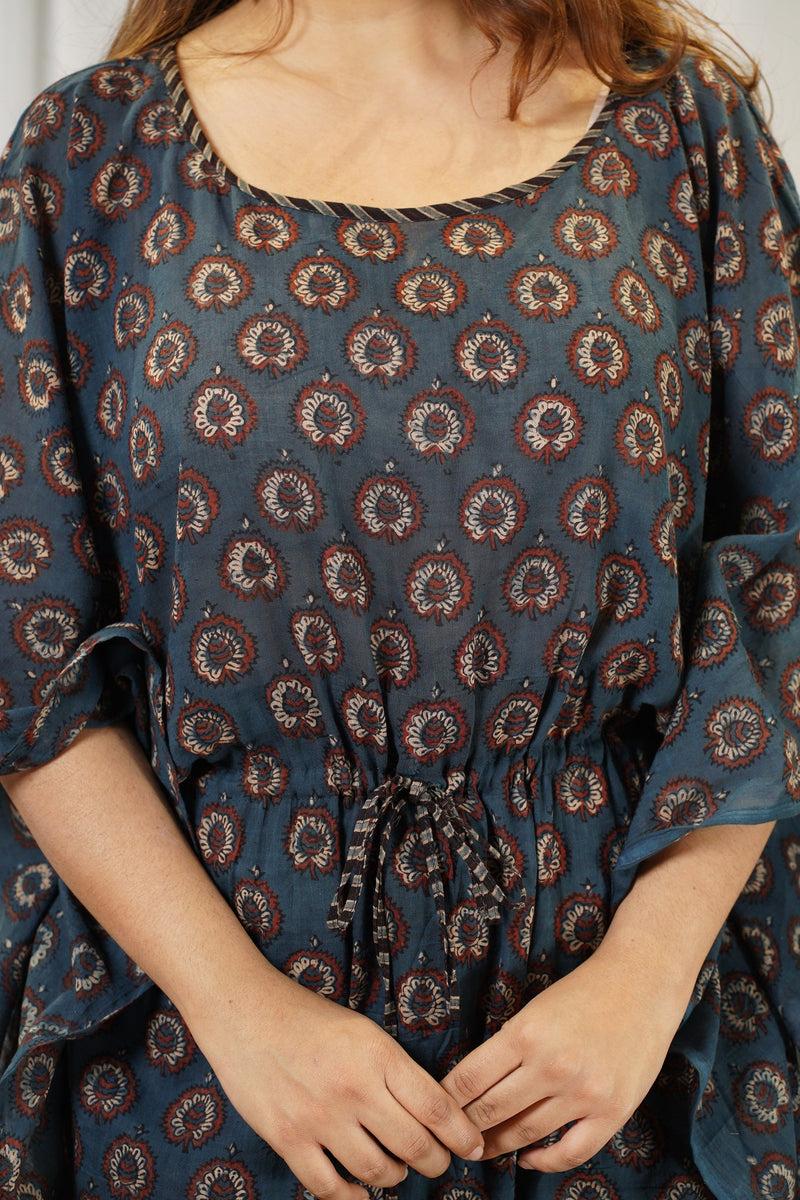 Aashna Indigo Ajrakh Mul Cotton Kaftan