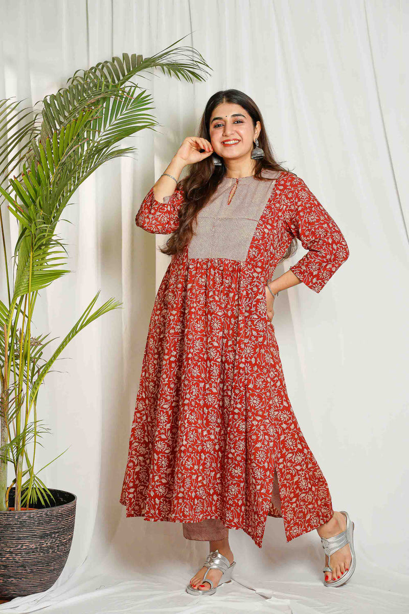 Nirvi Bagru Madder Kali Kurta