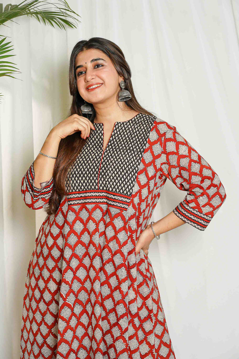 Rehana Bagru Patchwork Kali Kurta