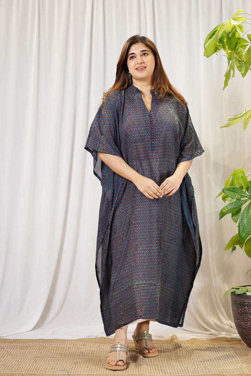 Piyali Indigo Ajrakh Mul Cotton Kaftan