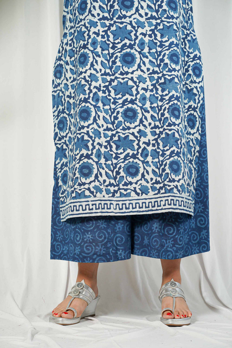 Indigo Dabu Cotton Unstitched Kurta + Dupatta