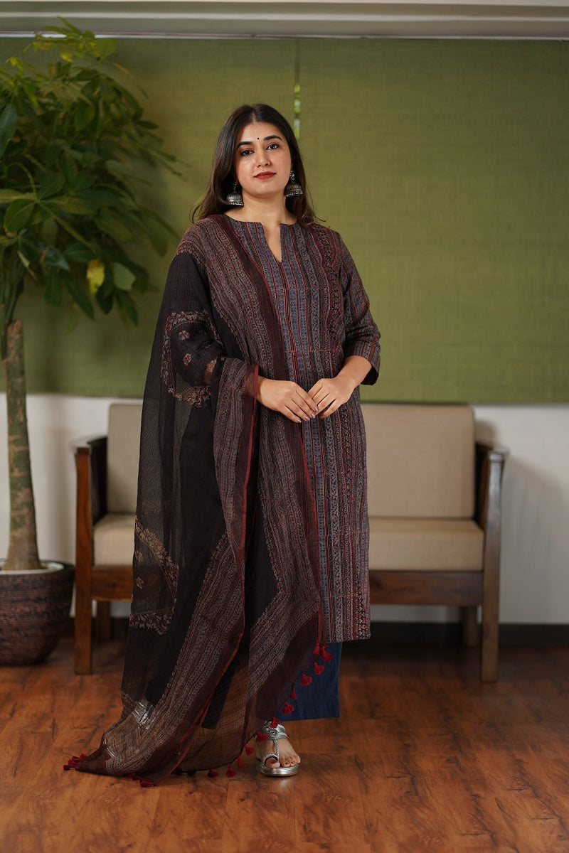 Shubhi Black Ajrakh Cotton Kurta