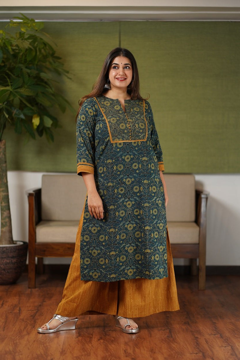 Green-Yellow Floral Jaal Bottom