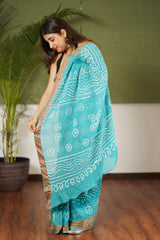 Sea Green Shaded Mul Cotton Bandhej Saree | Relove