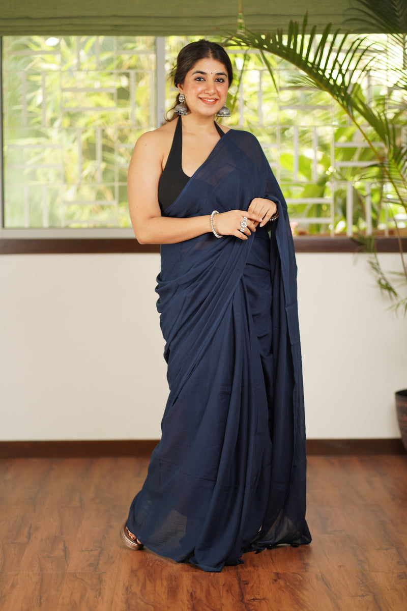 Mul Cotton Deep Ocean Saree