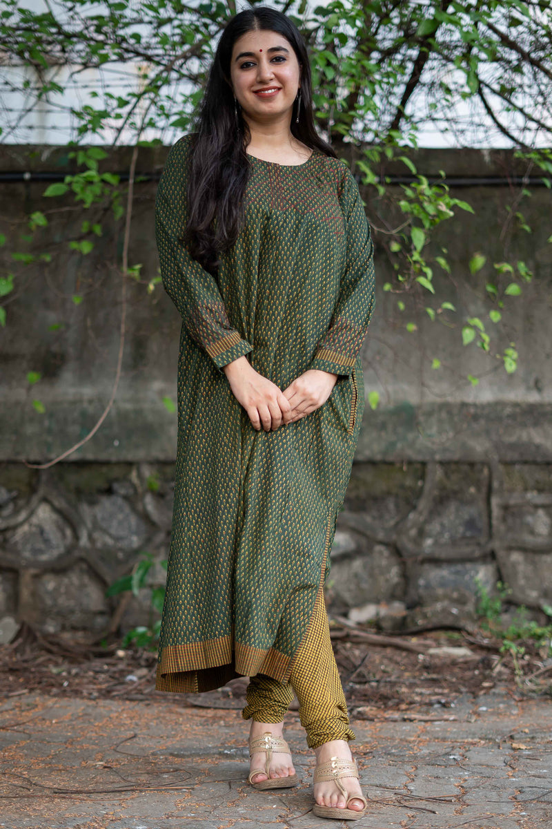 Indian Ethnic Women's Cotton Kurta , Ajrakh, Green – THE INDIAN ETHNIC CO.