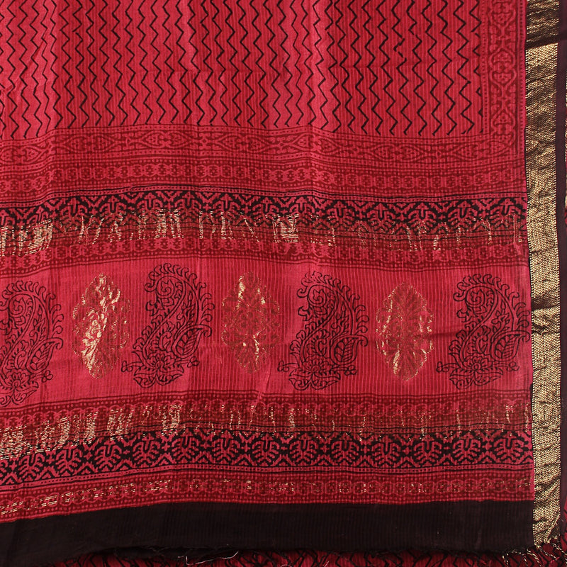 Bagh Hand Block Printed Maheshwari Silk Unstitched 3 Piece Suit Set