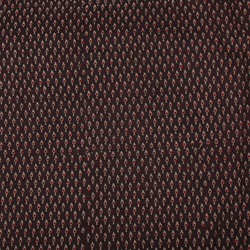 Natural Dyed Brown Small Leaf Ajrakh Cotton Fabric