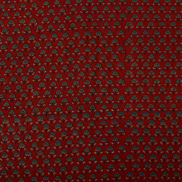 Natural Dyed Red Flower Ajrakh Cotton Fabric