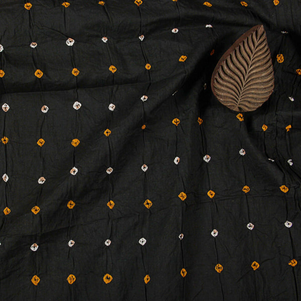 Black And Orange - White Bandhej Cotton Fabric