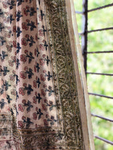 Ivory Indigo Rosebud Kalamkari Dupatta | Relove