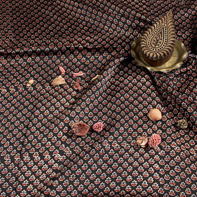 Ajrakh Modal Silk Natural Dyed Block Print Fabric (Patch)
