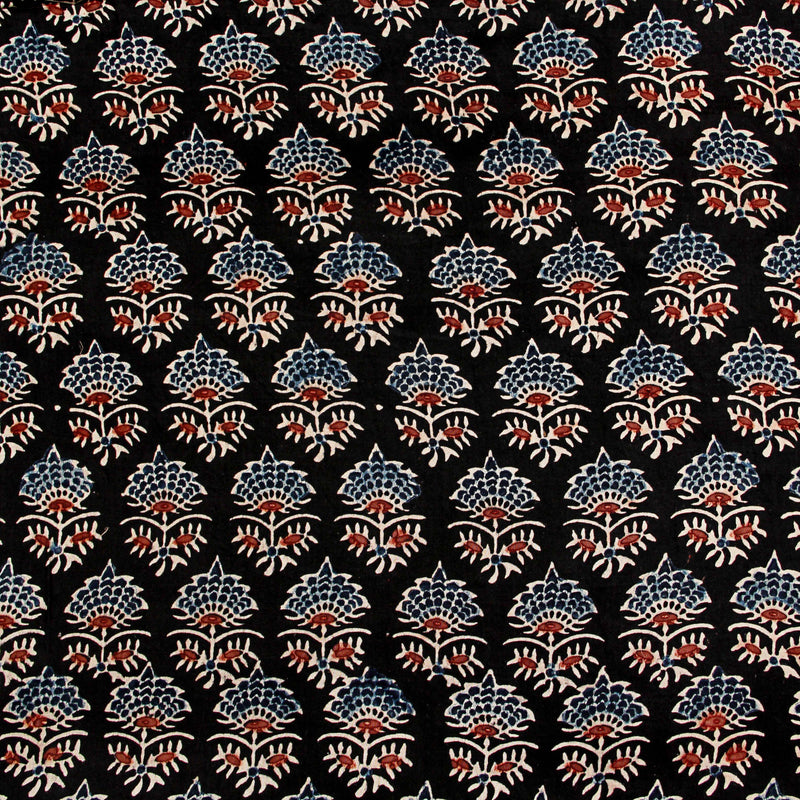 Midnight-Red-Blue Taaj Butti Ajrakh Modal Silk Natural Dyed Block Print Fabric