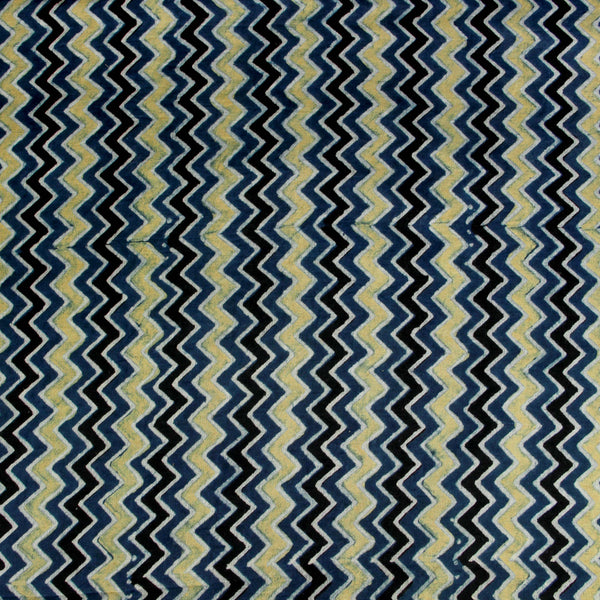 Natural Dyed Indigo Zigzag Modal Silk Ajrakh Hand Block Print Fabric