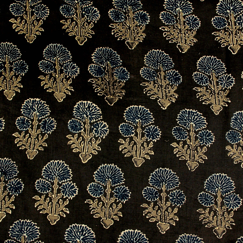 Midnight Dahlia Ajrakh Modal Silk Natural Dyed Block Print Fabric