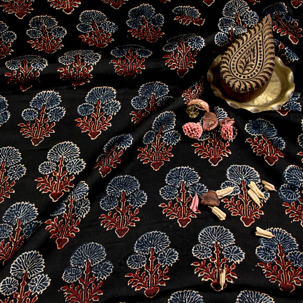 Ajrakh Modal Silk Natural Dyed Block Print Fabric