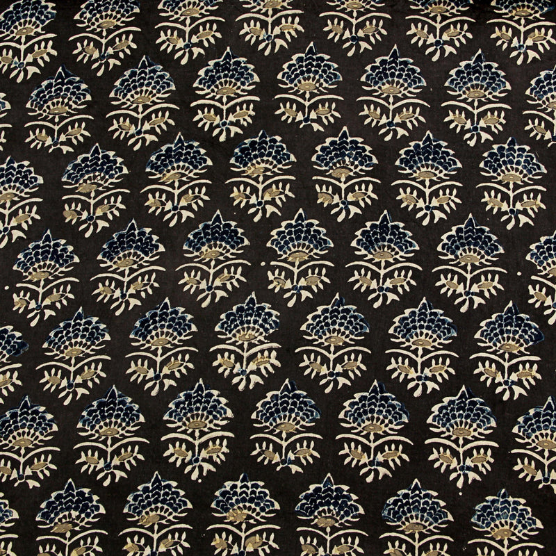 Midnight Taaj Butti Ajrakh Modal Silk Natural Dyed Block Print Fabric