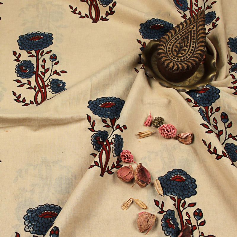 Natural Dyed Indigo Butta Ajrakh Cotton Fabric