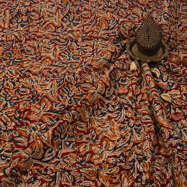 Madder Floral Kalamkari Hand Block Printed Cotton Fabric