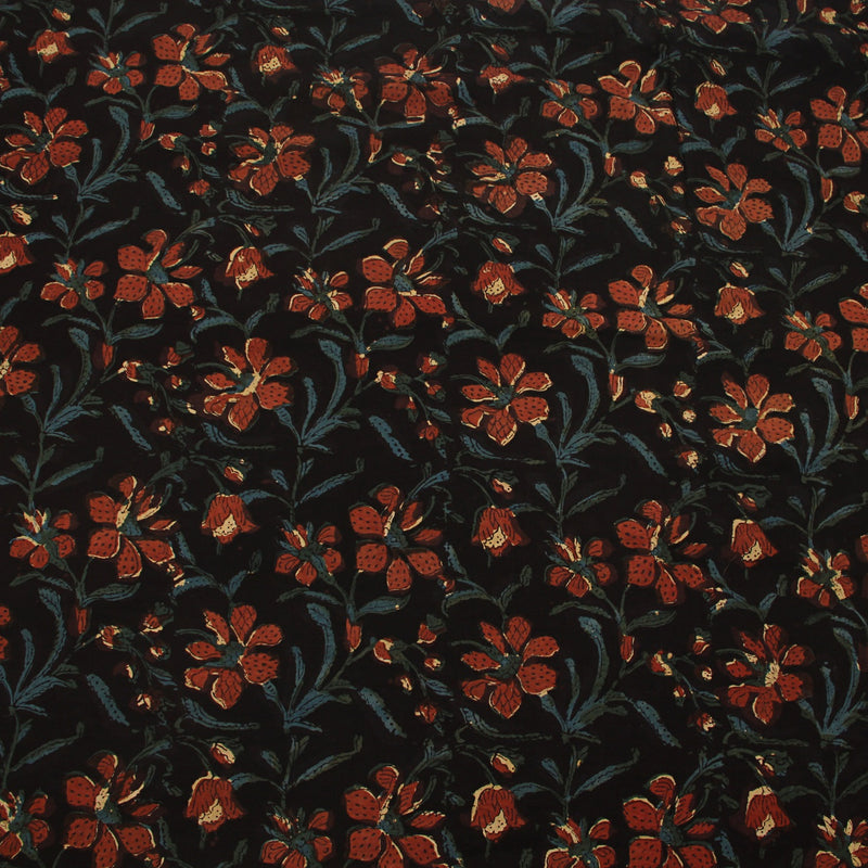 Red Lily  Phool Jahota Hand Block Printed Cotton Fabric