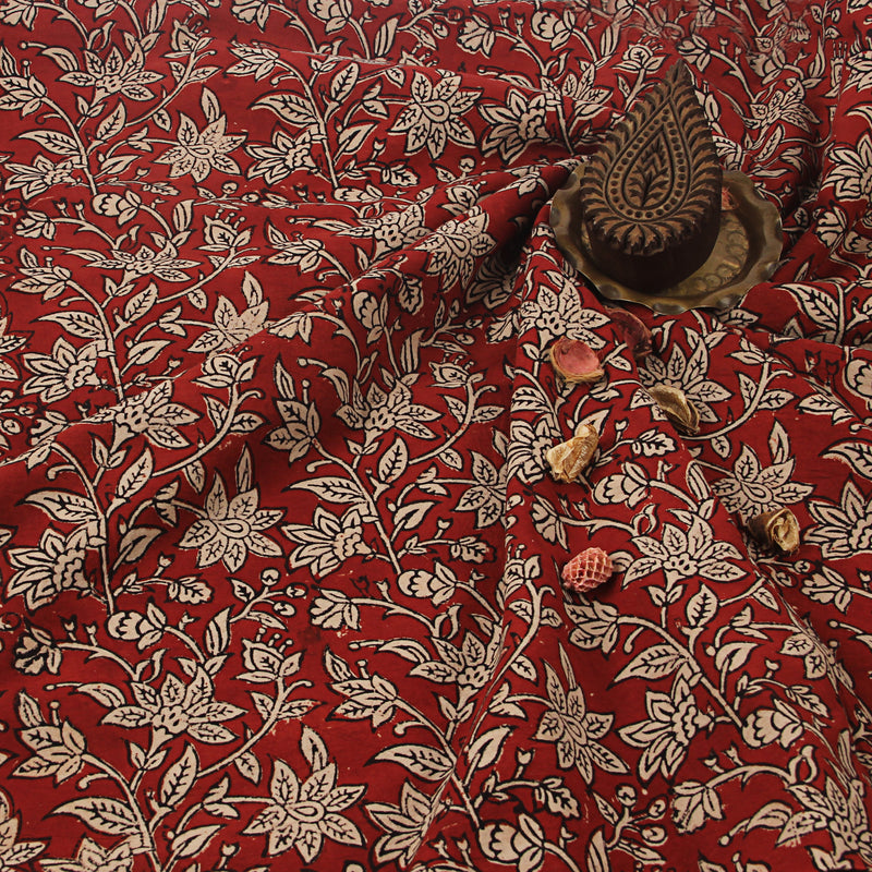 Madder Bagru Daffodil Hand Block Printed Cotton Fabric