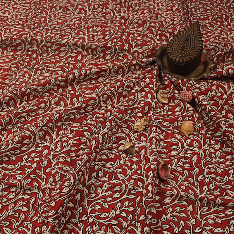 Madder Bagru Leaf Jaal Hand Block Printed Cotton Fabric
