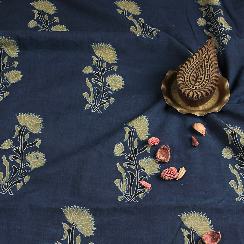 Natural Dyed Indigo Ajrakh Cotton Fabric