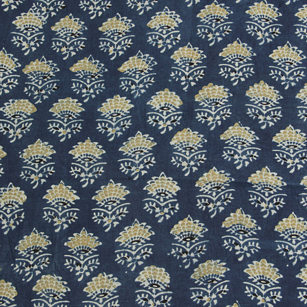 Natural Dyed Indigo Taaj Butti Ajrakh Cotton Fabric