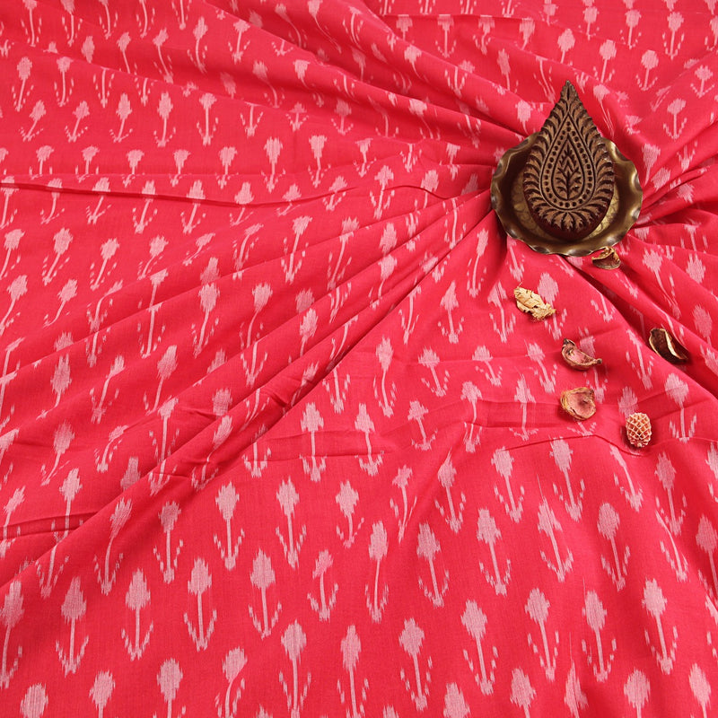 Crimson Red Ikkat Handwoven Cotton Fabric