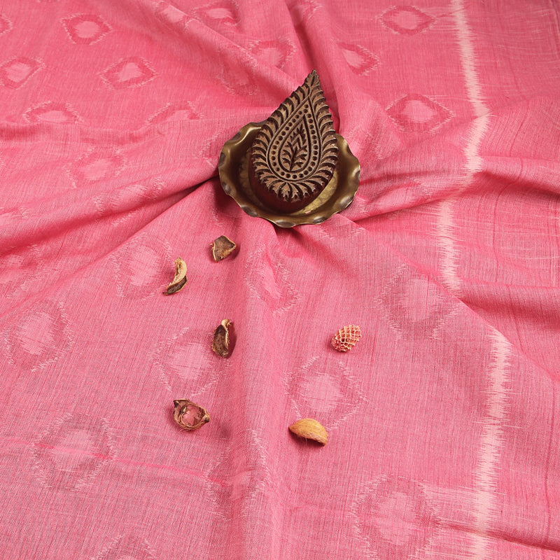 Ikkat Pink Handwoven Cotton Fabric