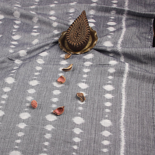 Grey Dotted Ikkat Handwoven Cotton Fabric