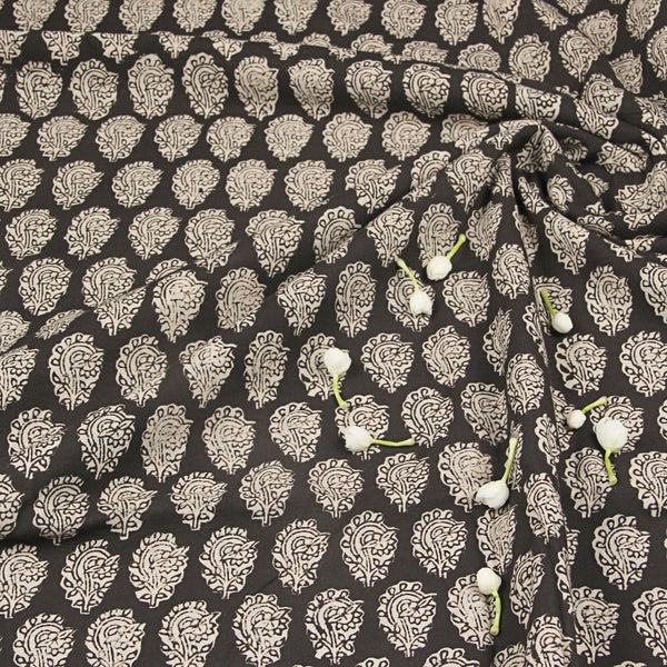 Black Bagru Hand Block Printed Cotton Fabric
