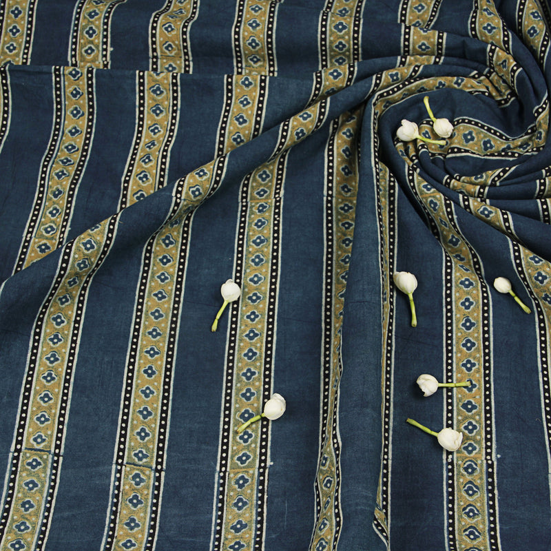 Natural Dyed Indigo - Yellow Ajrakh Cotton Fabric