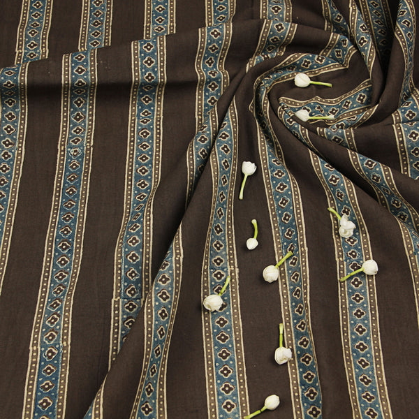 Natural Dyed Earthy Ajrakh Cotton Fabric