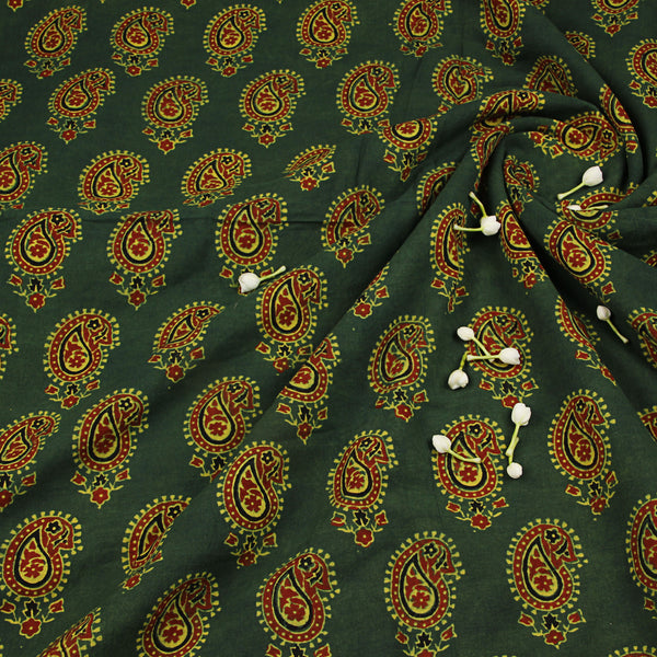 Natural Dyed Green Ajrakh Cotton Fabric