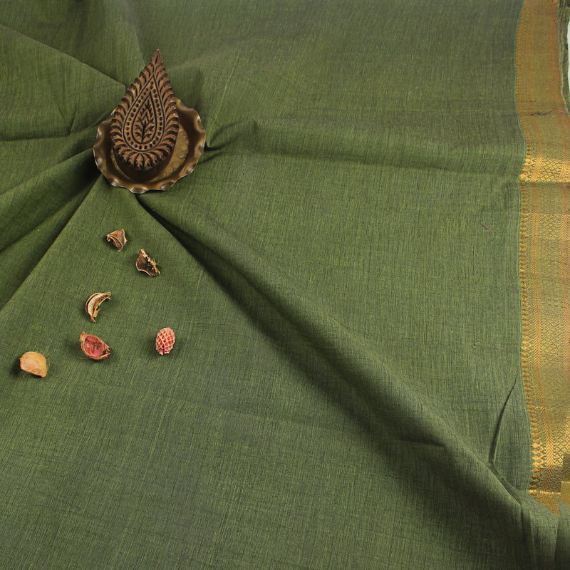 Mangalgiri Henna Nizam Border Plain Cotton Fabric