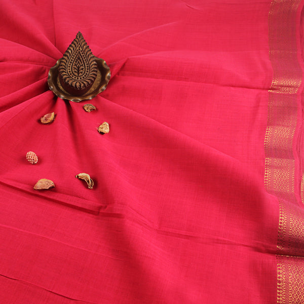 Mangalgiri Ruby Pink Nizam Border Plain Cotton Fabric