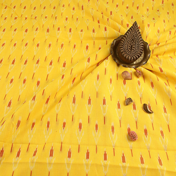 Yellow Diamond Ikkat Handwoven Cotton Fabric