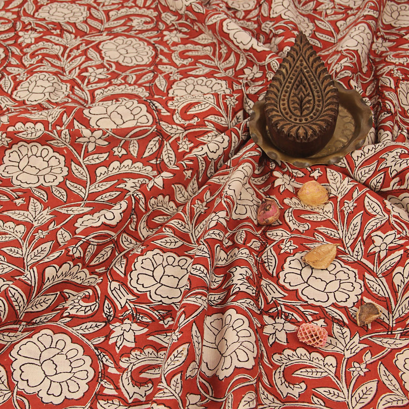 Madder Bagru Buttercups Flower Hand Block Printed Cotton Fabric