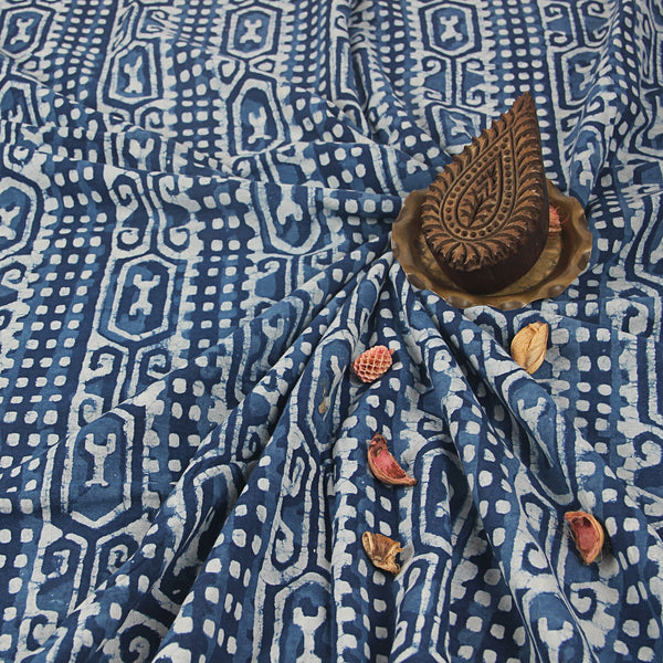 Indigo Dabu Tribal Print Hand Block Printed Cotton Fabric