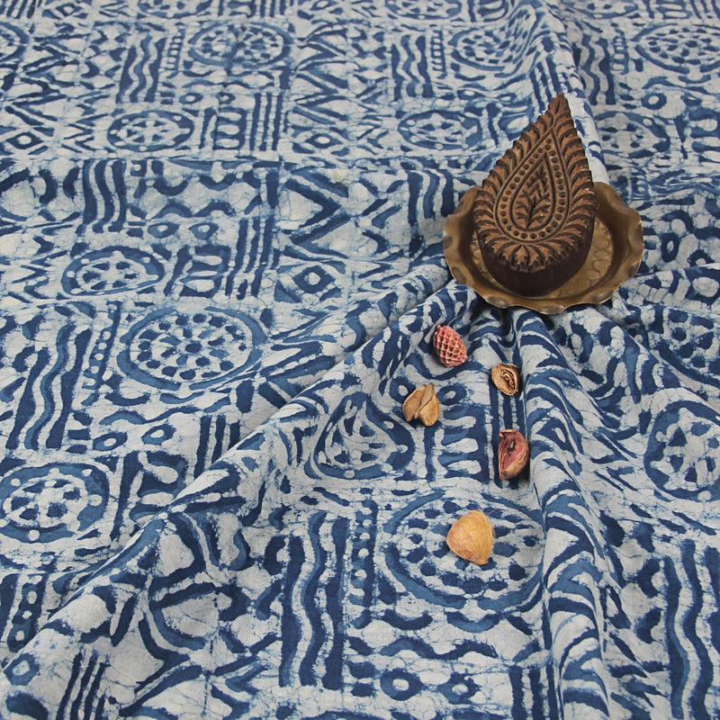 Indigo Dabu Tribal Print Hand Block Printed Cotton Fabric
